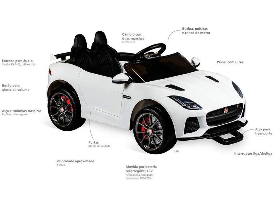 Carro Elétrico Infantil Jaguar Branco Bandeirante - 4