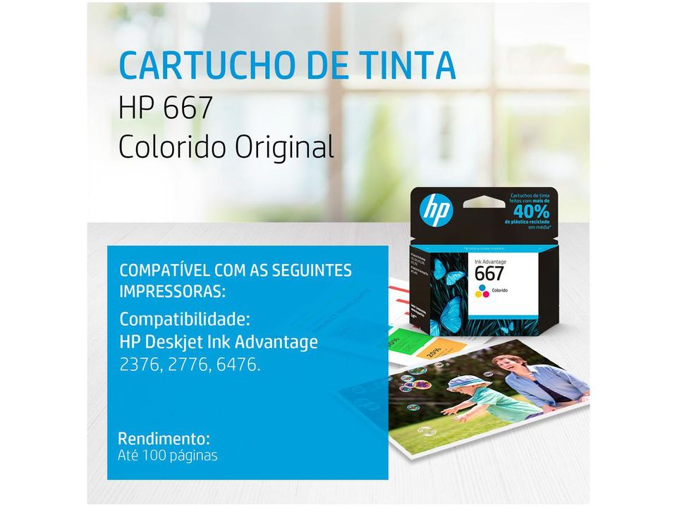 Cartucho de Tinta HP 667 Preto Original - 1