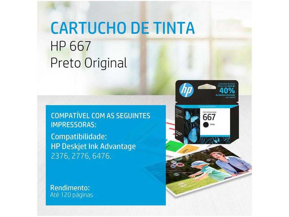 Cartucho de Tinta HP 667 Preto Original - 1