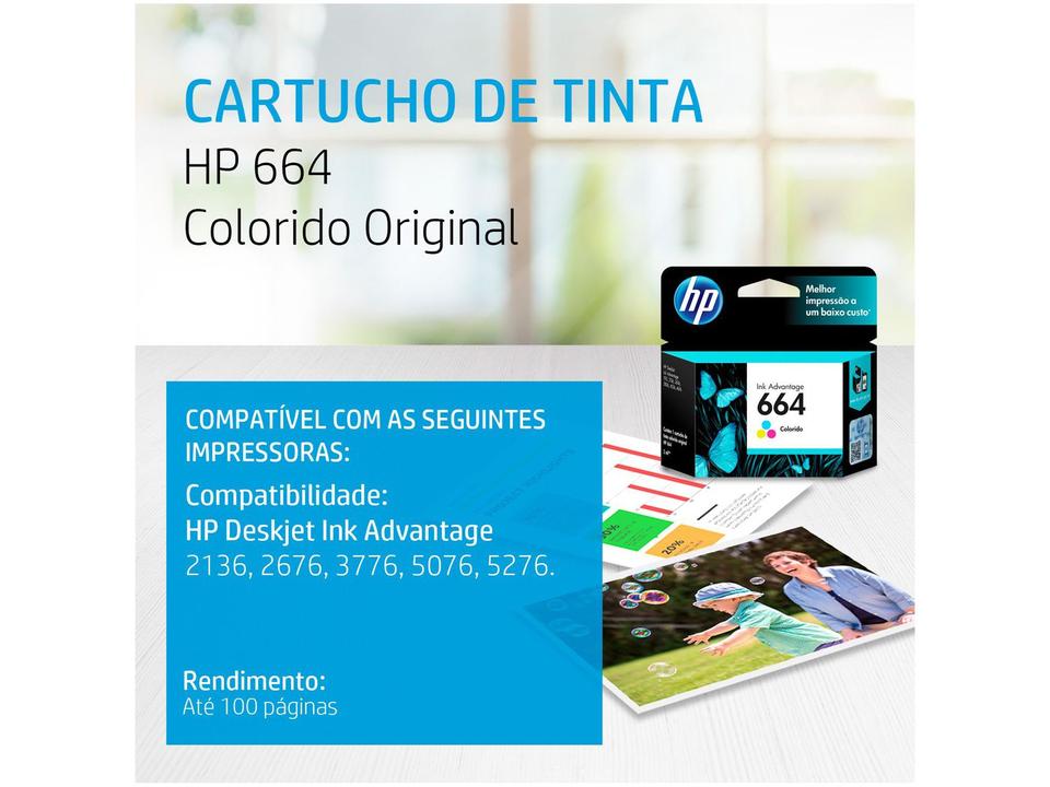 Cartucho de Tinta HP Colorido 664 Original - 1