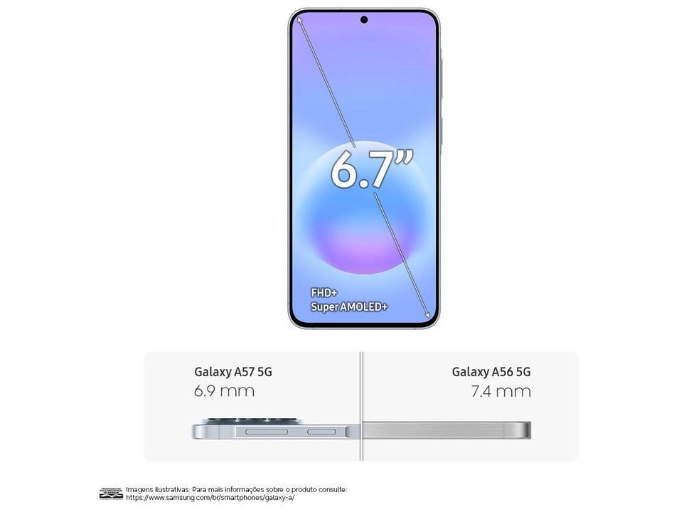 Celular Samsung Galaxy A57 128GB 5G 8GB RAM Azul Claro 6,7" Câm Tripla + Selfie 12MP - 3