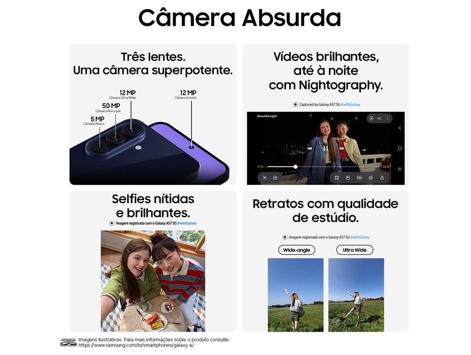 Celular Samsung Galaxy A57 128GB 5G 8GB RAM Azul Escuro 6,7" Câm Tripla + Selfie 12MP - 4