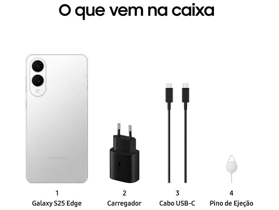 Celular Samsung Galaxy S25 Edge 512GB Titânio Prata 5G 12GB RAM 6,7" Câm. Dupla + Selfie 12MP - 5