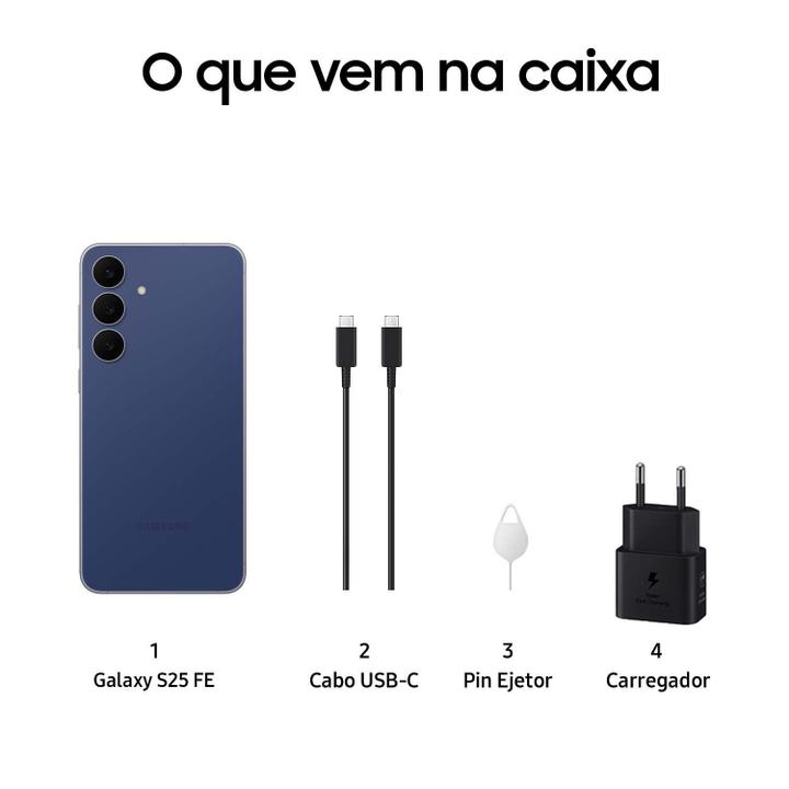 Celular Samsung Galaxy S25 FE 128GB 5G 8GB RAM Azul Marinho 6,7" Câm. Tripla + Selfie 12MP - 8