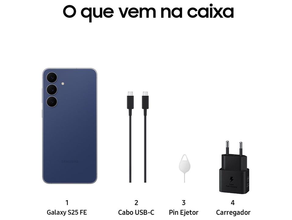 Celular Samsung Galaxy S25 FE 256GB 5G 8GB RAM Azul Marinho 6,7" Câm. Tripla + Selfie 12MP - 8