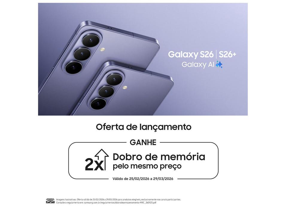 Celular Samsung Galaxy S26 Azul 5G 256GB Galaxy AI 6,3" 12GB RAM Câm. Tripla 50+12+10MP Bateria 4300mAh Dual Chip - 2