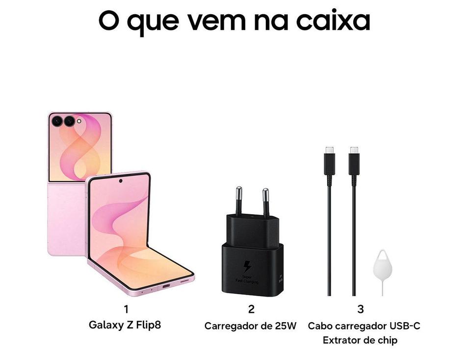 Celular Samsung Galaxy Z Flip8 256GB 12GB RAM Rosa 6,9" Câm. Dupla 50MP O Flip Mais Leve do Mundo - 6