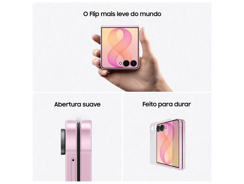 Celular Samsung Galaxy Z Flip8 256GB 12GB RAM Rosa 6,9" Câm. Dupla 50MP O Flip Mais Leve do Mundo - 2