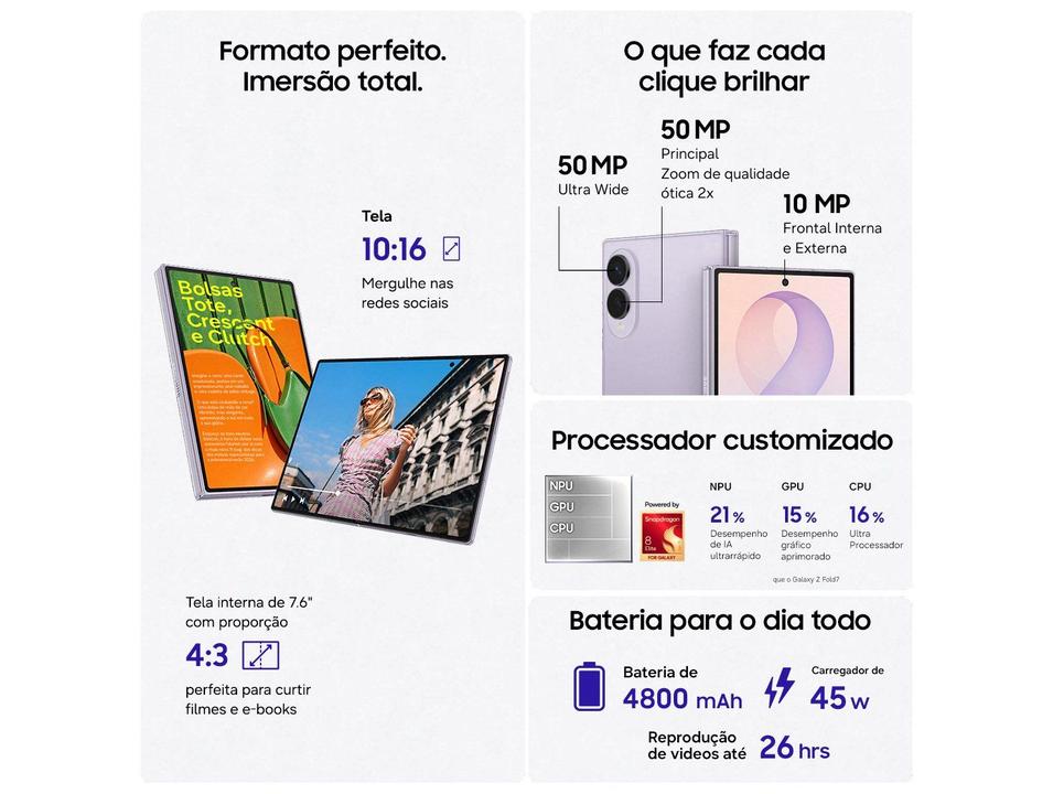 Celular Samsung Galaxy Z Fold8 256GB 12GB RAM Preto 7,6” Câm. Traseira 50+50MP Frontal 10M - 2