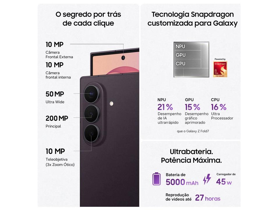 Celular Samsung Galaxy Z Fold8 Ultra 256GB 12GB RAM Preto 8” Câm. Traseira até 200 MP + Frontal 10M - 2