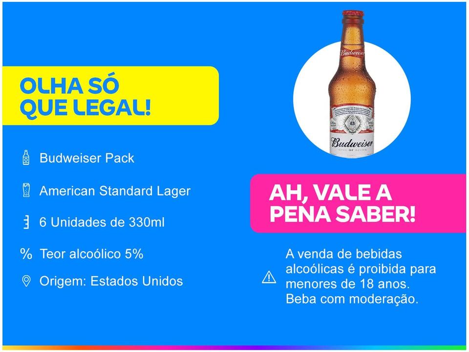 Cerveja Budweiser American Lager 330ml Long Neck 6 Unidades - 2