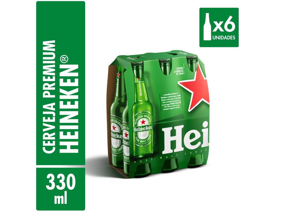 Cerveja Heineken Premium Puro Malte Lager - Pilsen 6 Garrafas Long Neck 330ml - 1