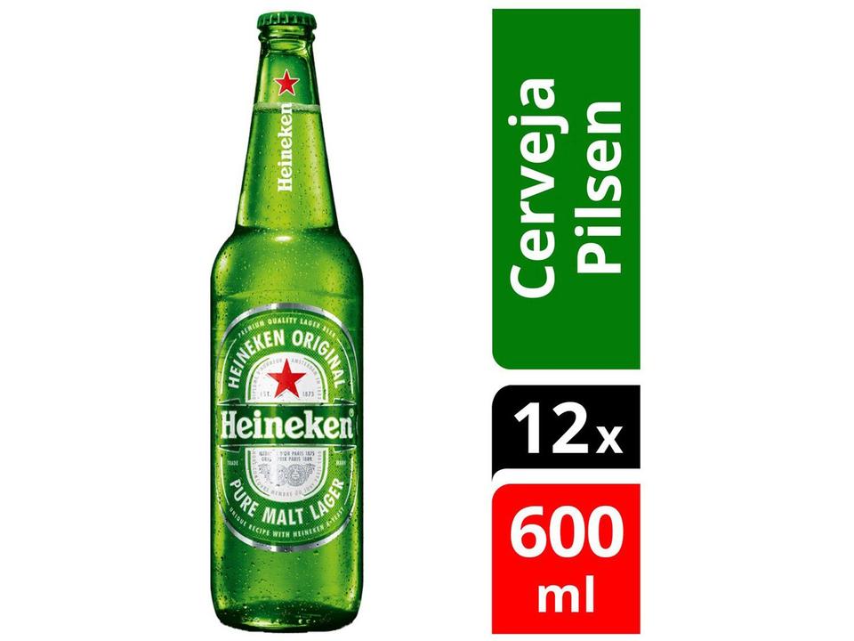 Cerveja Heineken Puro Malte Pilsen - 12 Unidades Garrafa 600ml - 1