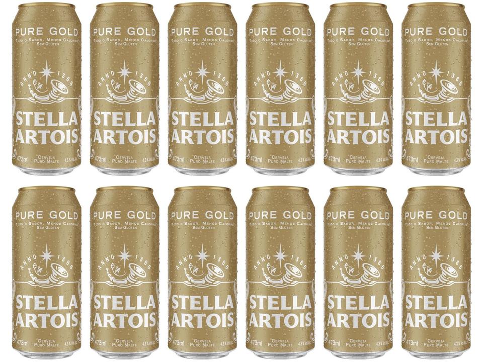 Cerveja Stella Artois Pure Gold Puro Malte 12 Unidades Lata 473ml - 1