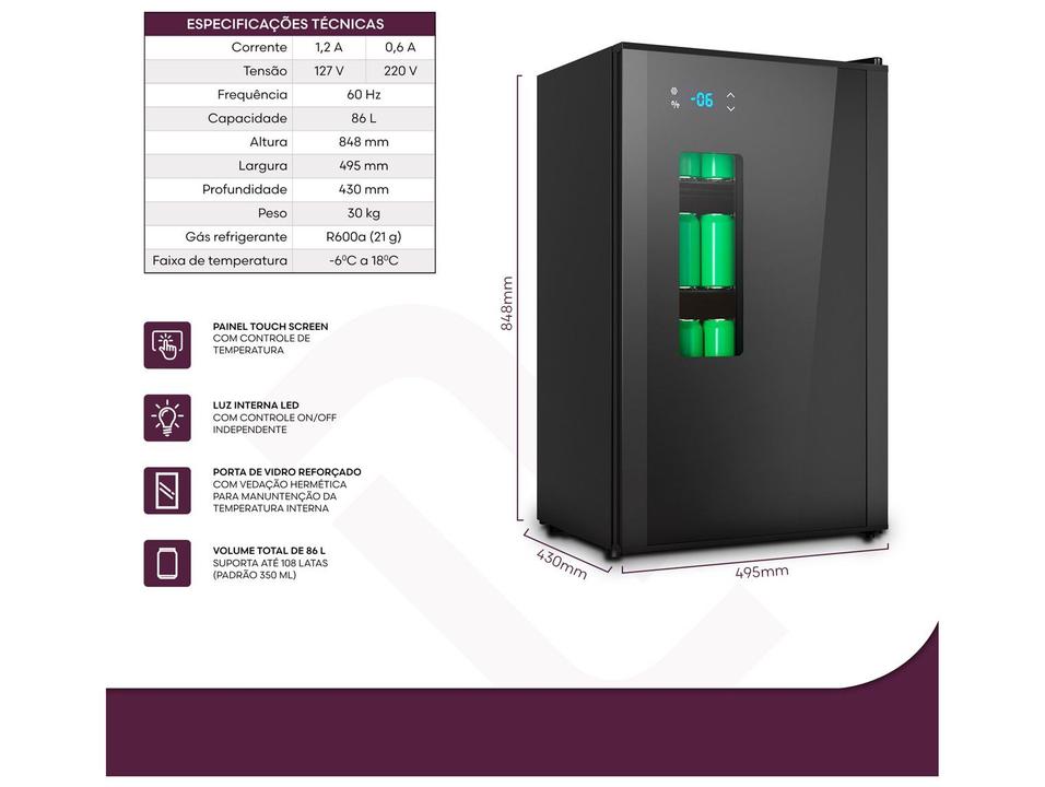 Cervejeira Linq CGT1P Vertical Preta 86L Frost Free - 7