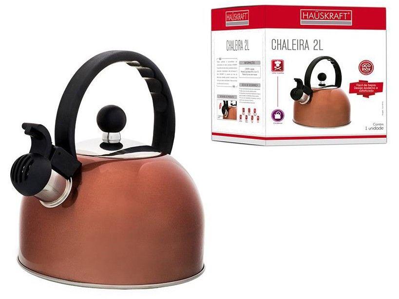 Chaleira Hauskraft com Apito Rose Gold e Preto 2L - 1