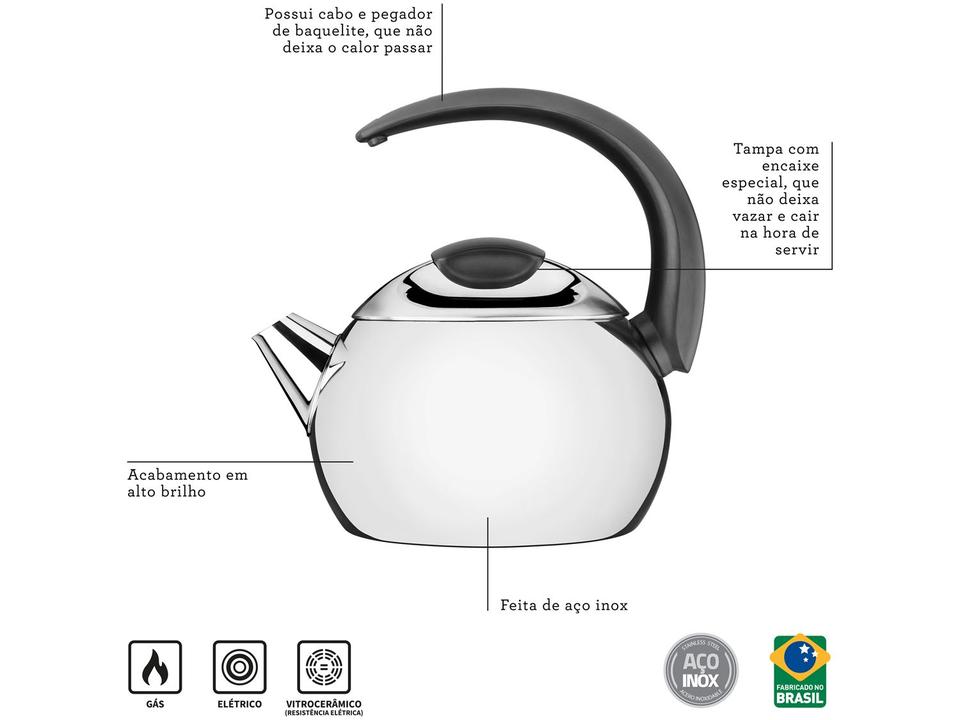 Chaleira Tramontina Inox 2,25L Brava - 3