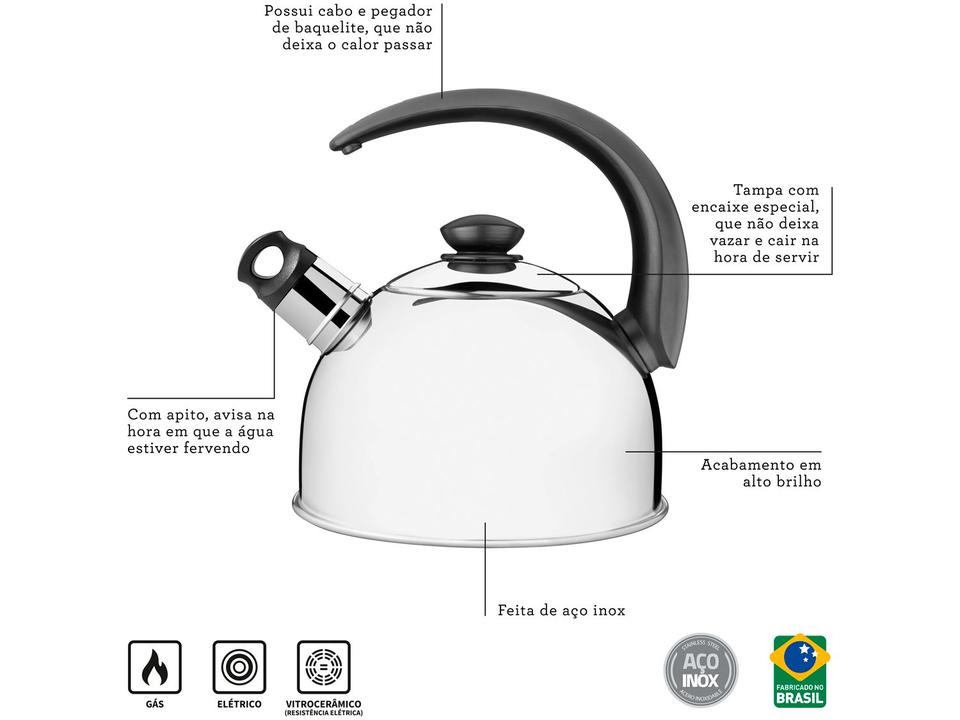 Chaleira Tramontina Inox com Apito Prata 3L - 3