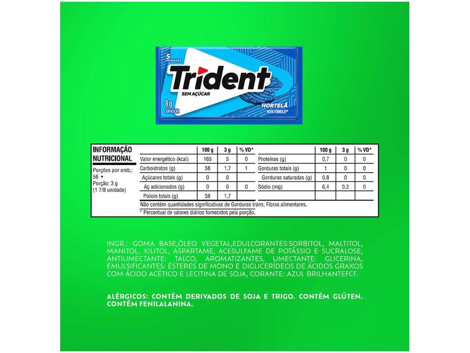 Chiclete Trident 5s Hortelã Sem Açúcar - Display com 21 Unidades de 8g - 2