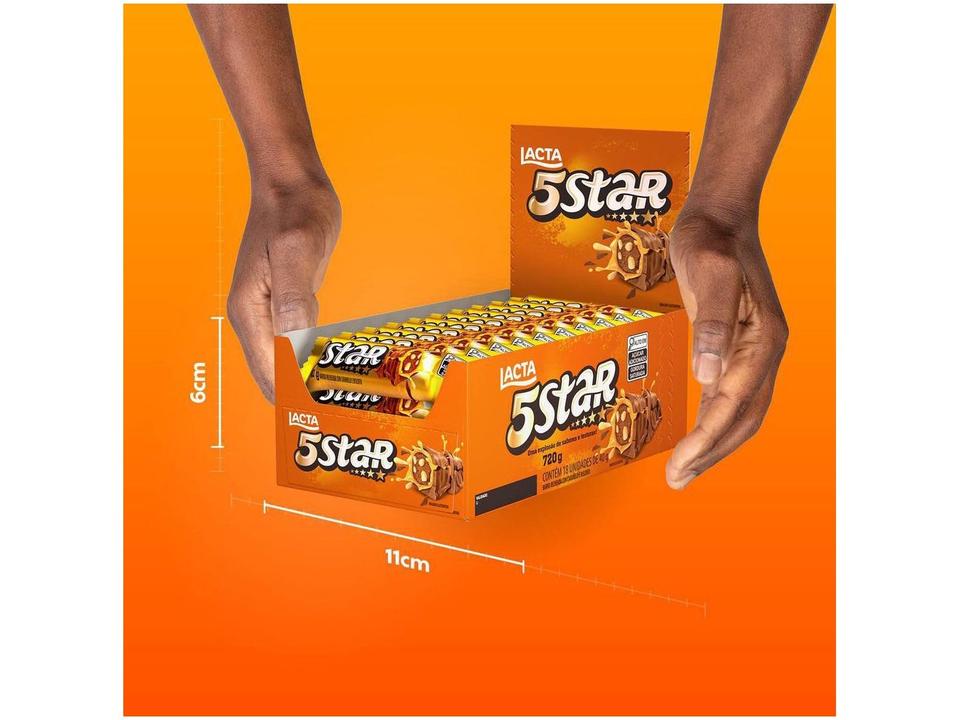 Chocolate 5 Star Recheado com Caramelo e Biscoito Display com 18 Unidades de 40g Lacta - 5