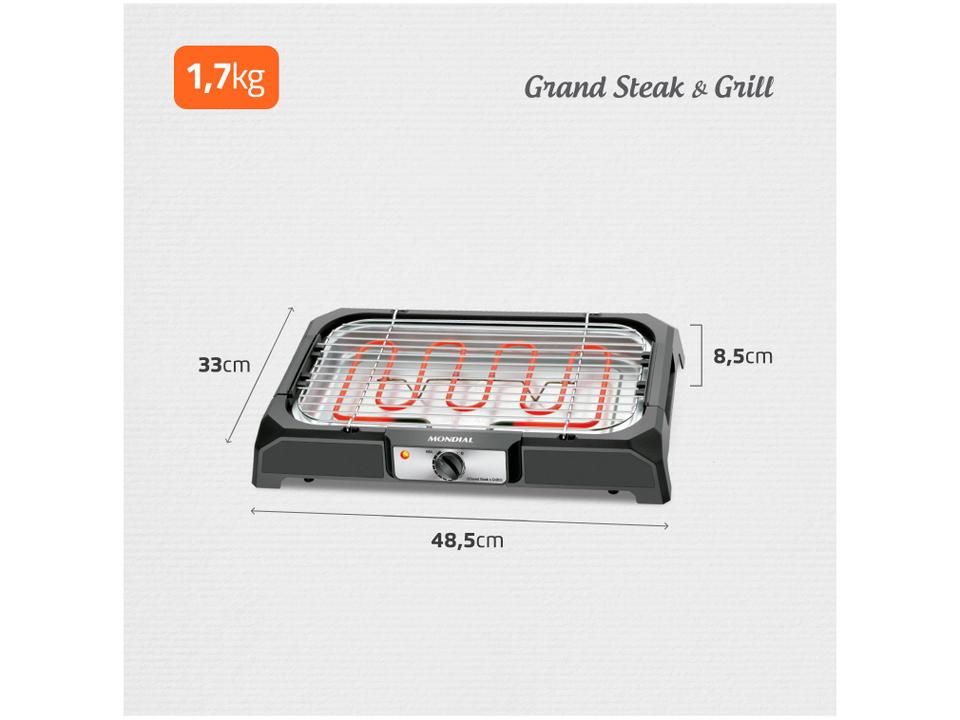 Churrasqueira Elétrica Mondial 1800W - Grand Steak & Grill - 110 V - 6