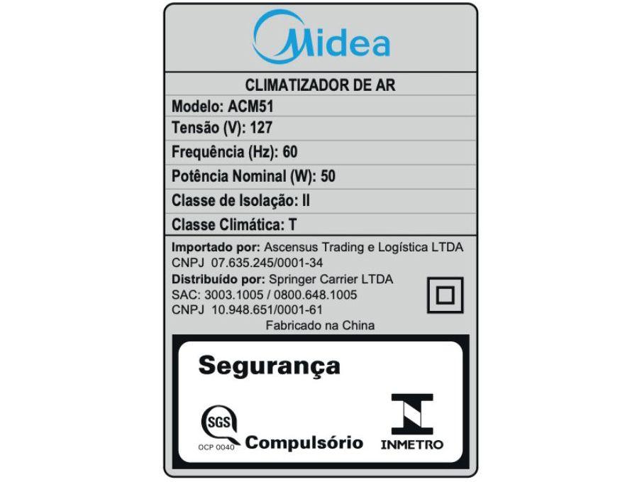 Climatizador de Ar Midea Frio Umidificador  3 Velocidades 5L ACM51 - 8