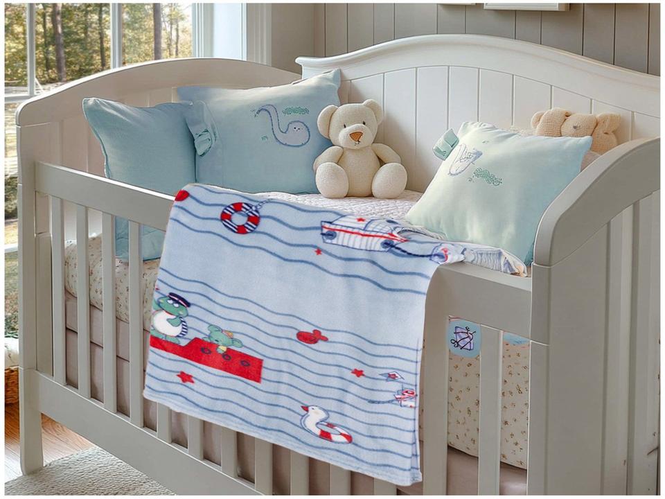 Cobertor Infantil para Berço Jolitex de Microfibra Flannel Kyor Marinheiro Azul - 3
