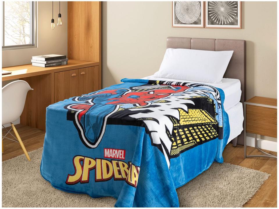 Cobertor Solteiro Jolitex de Microfibra Raschel Plus Homem Aranha Azul - 3