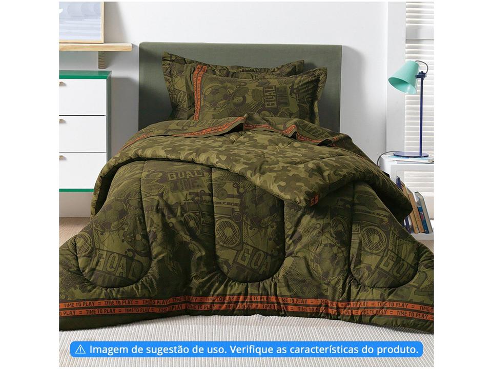 Cobre-leito Infantil Solteiro Karsten 100% Algodão 180 Fios Camuflado Verde 2 Peças - 1
