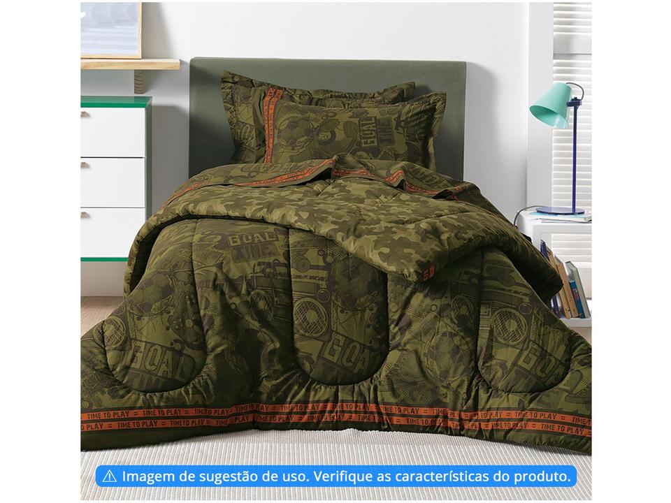 Cobre-leito Infantil Solteiro Karsten 100% Algodão 180 Fios Camuflado Verde 2 Peças - 1