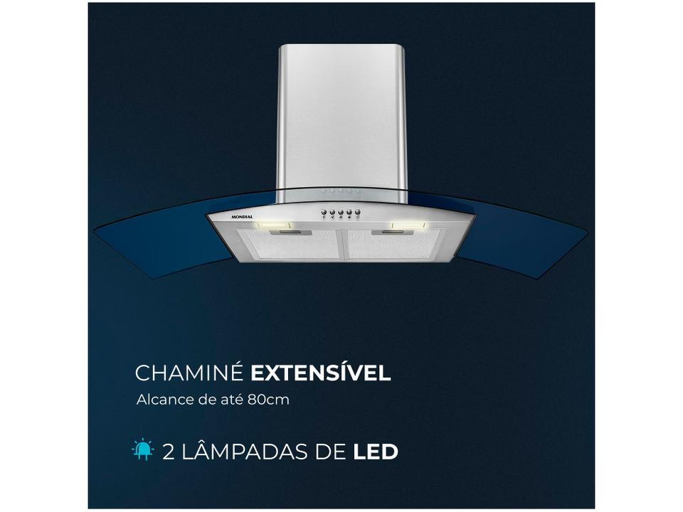 Coifa de Parede Mondial 90cm até 6 Bocas Vidro Curvo CF90-01 - 5