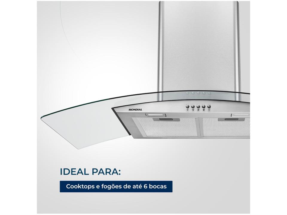 Coifa de Parede Mondial 90cm até 6 Bocas Vidro Curvo CF90-01 - 6