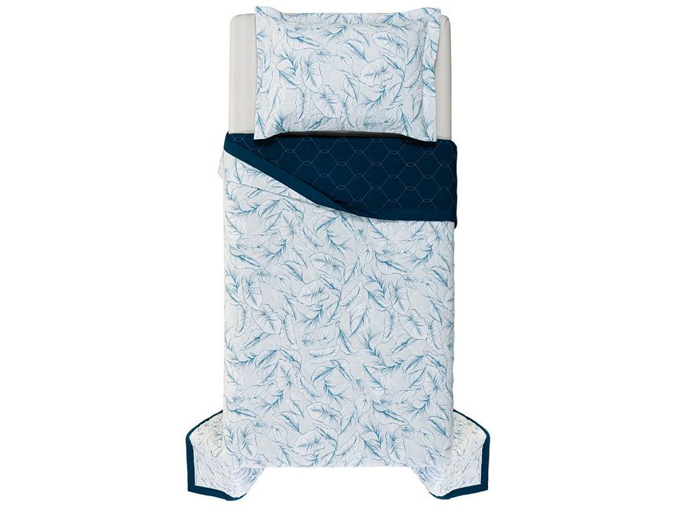 Colcha Solteiro Karsten 100% Algodão Arboris Branco e Azul Marinho 2 Peças - 2