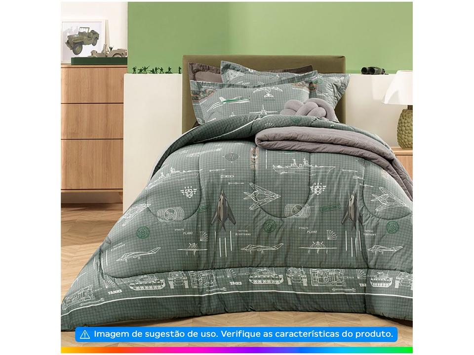 Colcha Solteiro Karsten 100% Algodão Militar II Verde e Branco 2 Peças - 1