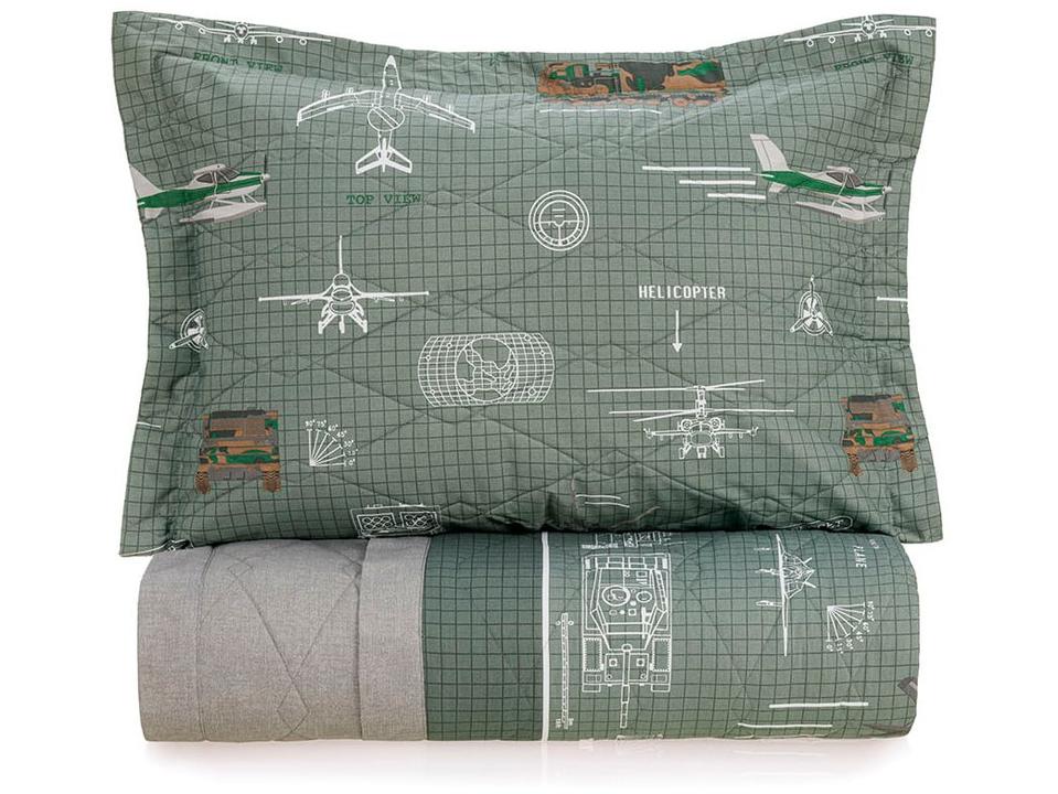 Colcha Solteiro Karsten 100% Algodão Militar II Verde e Branco 2 Peças - 2