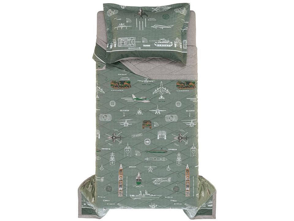 Colcha Solteiro Karsten 100% Algodão Militar II Verde e Branco 2 Peças - 3