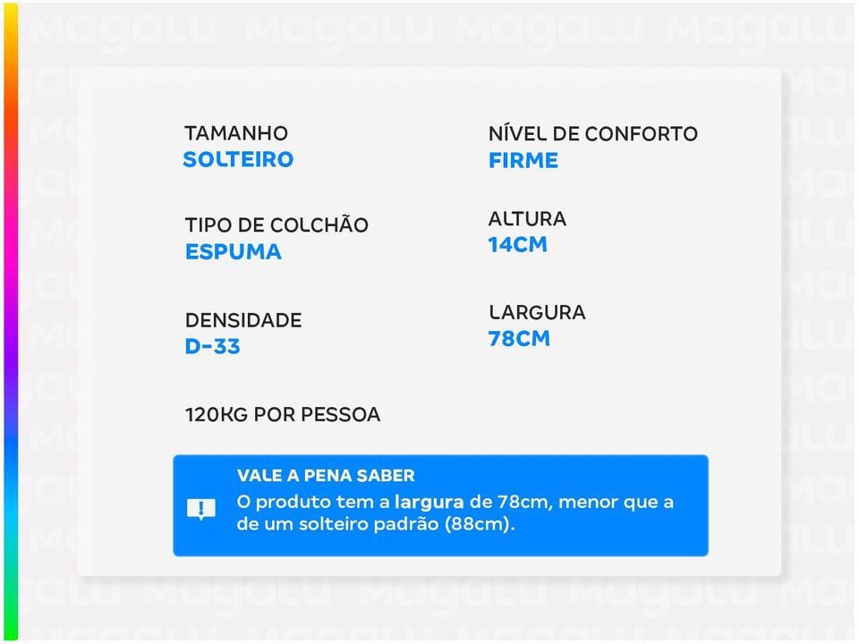 Colchão Solteiro de Espuma D33 14x78x188cm Turquesa - 2