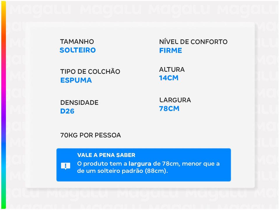 Colchão Solteiro Prorelax de Espuma D26 14x78x188cm Azaléia - 2