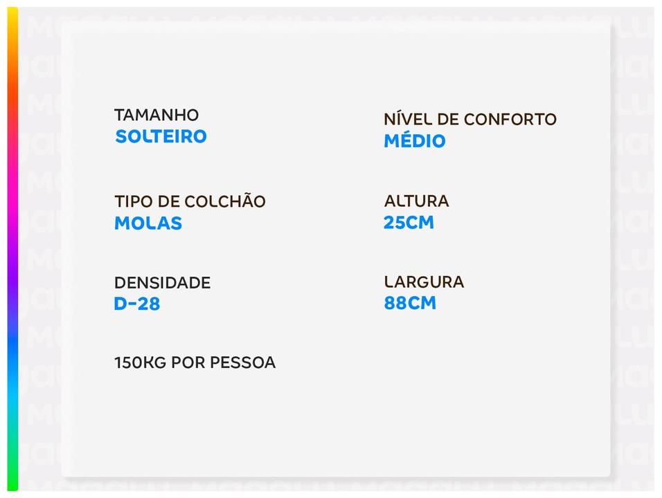 Colchão Solteiro Zissou de Mola Ensacadas 25x88x188cm  Spark by Zissou Equilibrado Z157LP - 2