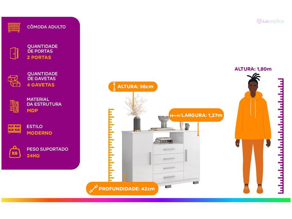 Cômoda 4 Gavetas 2 Portas Araplac Nairóbi - 1