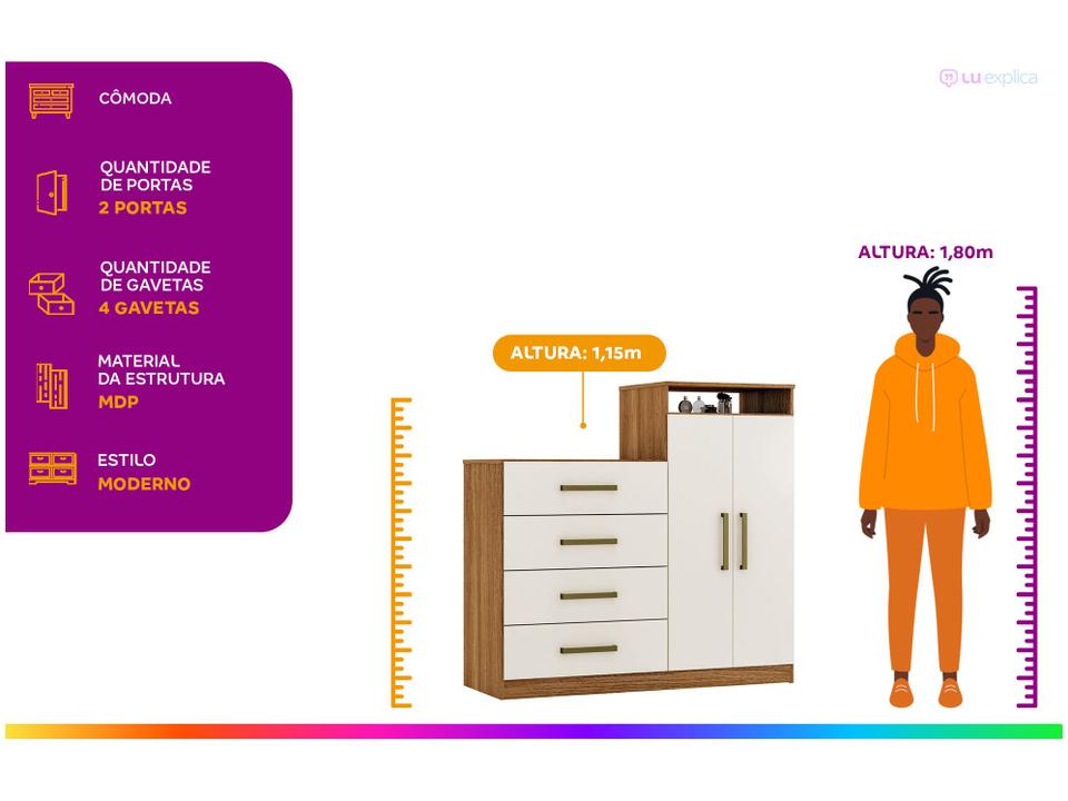 Cômoda 4 Gavetas 2 Portas Demóbile Aurea - 1