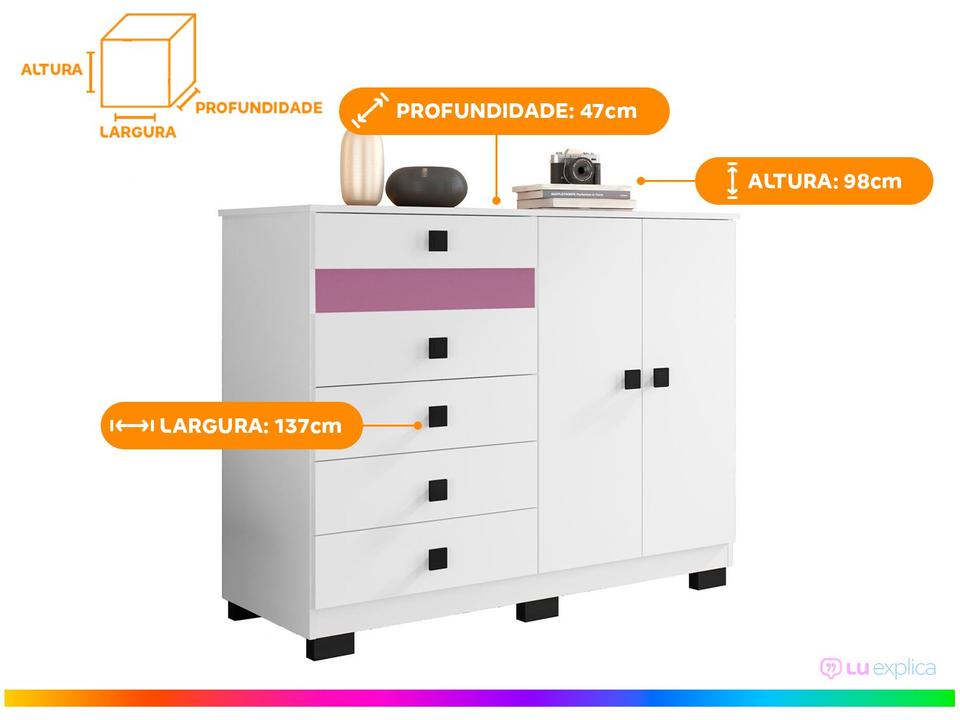 Cômoda 5 Gavetas 2 Portas Araplac Malu - 3