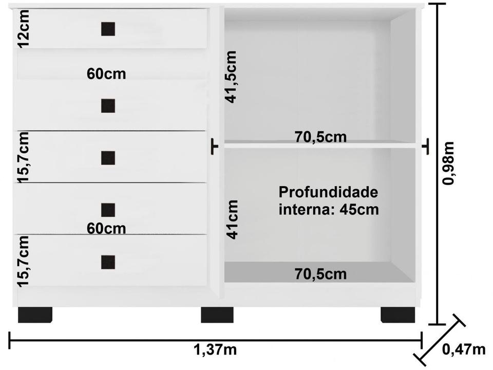 Cômoda 5 Gavetas 2 Portas Araplac Malu - 13