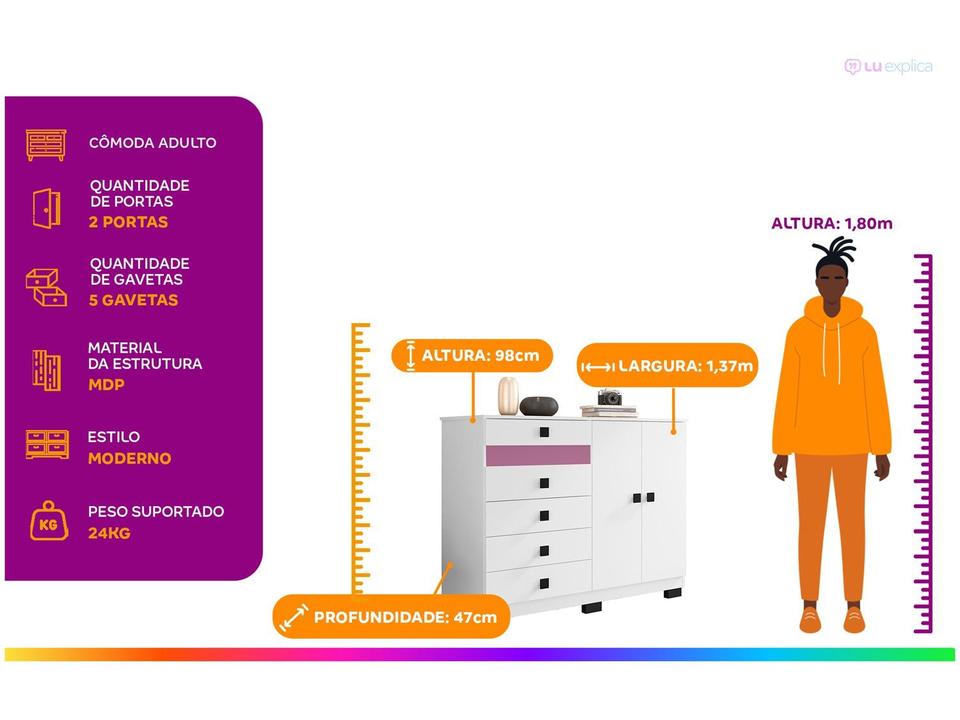 Cômoda 5 Gavetas 2 Portas Araplac Malu - 1