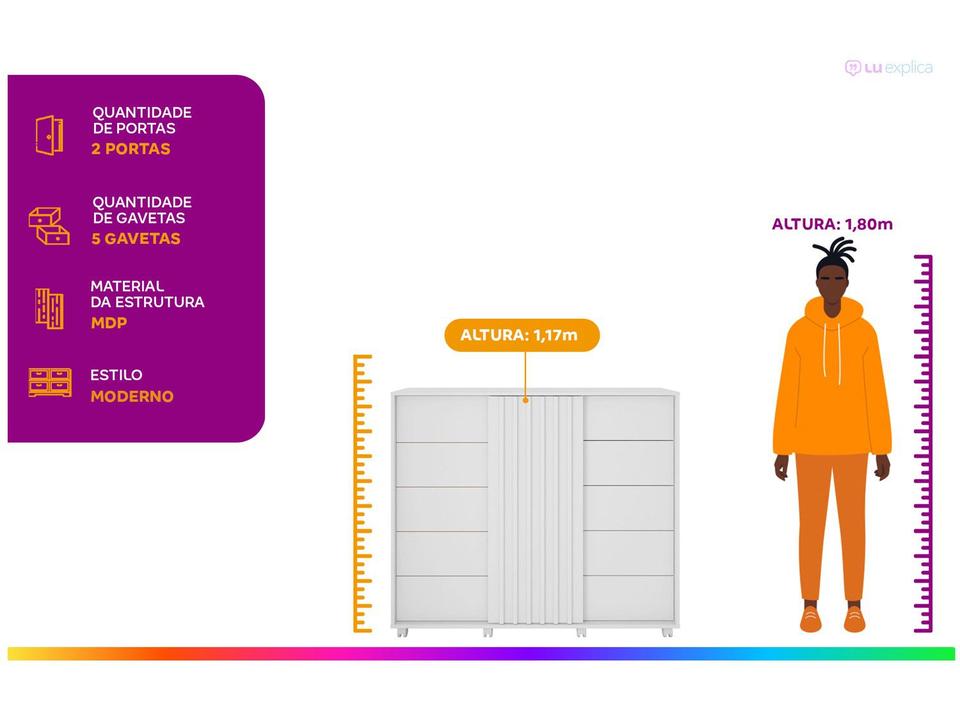 Cômoda 5 Gavetas 2 Portas Caemmun Belize Zios - 1