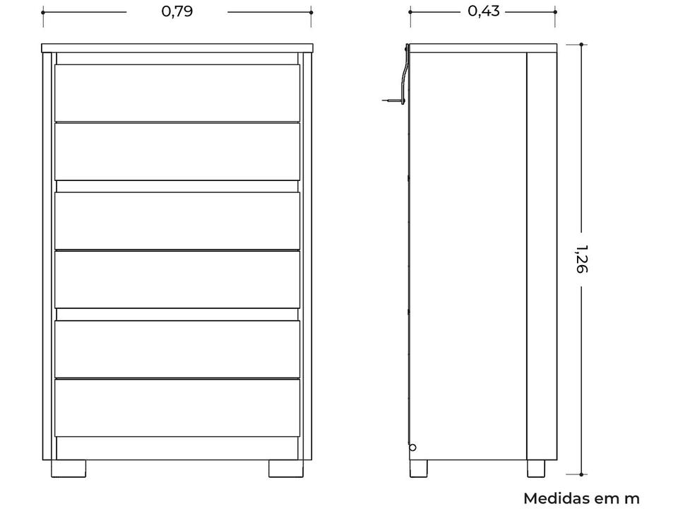 Cômoda 6 Gavetas Móveis Albatroz Unno - 3