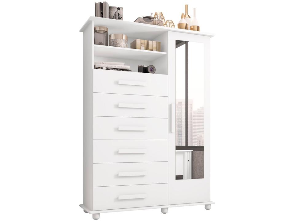 Cômoda com Espelho 6 Gavetas 1 Porta Móveis Lanza Atenas - 1