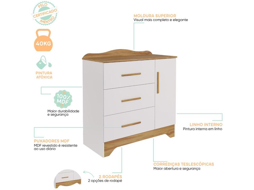 Cômoda de Bebê 3 Gavetas Moveis Pe - 9