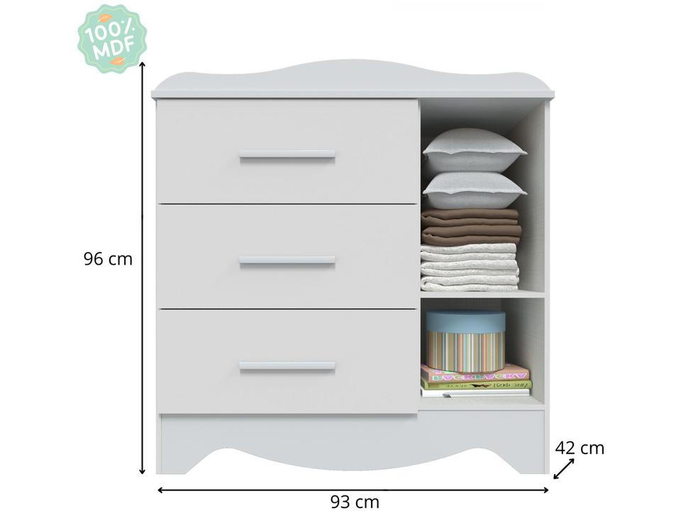 Cômoda de Bebê 3 Gavetas Moveis Peroba Harmonia com Vidro - 7