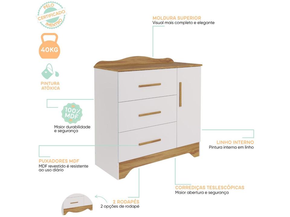 Cômoda de Bebê 3 Gavetas Moveis Peroba Harmonia - 9